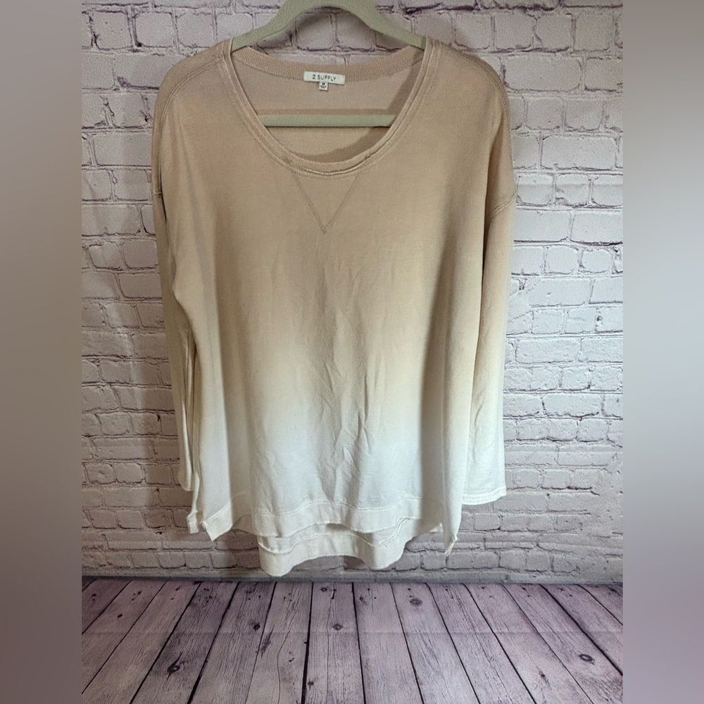 Z Supply White Beige Ombre French Terry Burnout Wash Modern Weekender Pullover M
